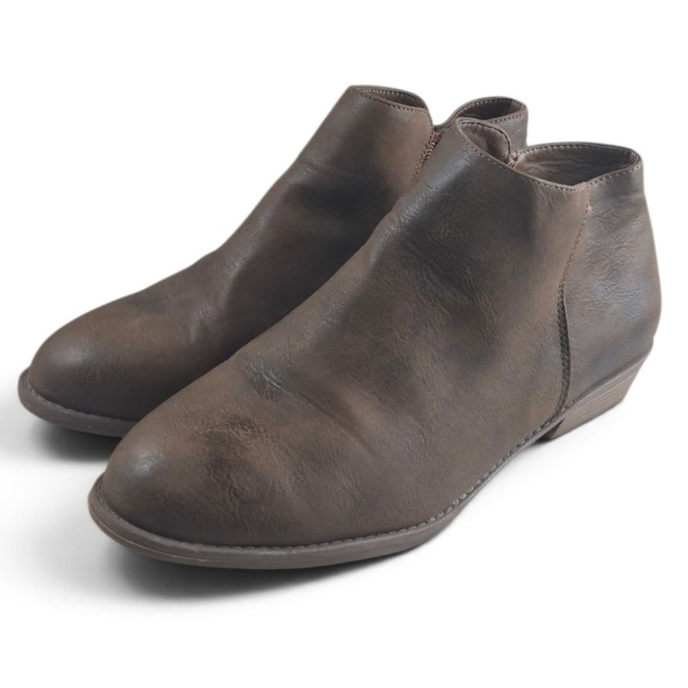 Dominique Nicole Ankle Boot Women 8W‎ Brown Excellent Faux Leather Zip Bootie